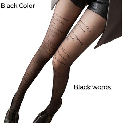 Collants transparents pour femmes à inscription mode, anti-accrocs, bas noirs avec texte alphabétique imprimé, collants en nylon, transparents manuscrits One Size gray