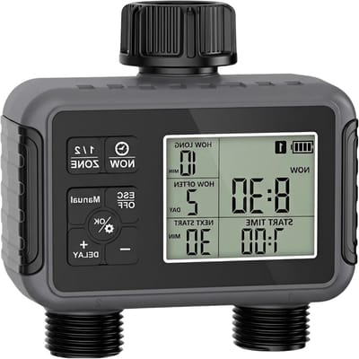 Irrigatie Computer - Water Timer - Automatisch Bewateren - Dubbele Zone Controle - 13x13x4 cm - Zwart
