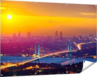 Gards Tuinposter Bosporusbrug in Istanbul bij Zonsondergang - 150x100 cm - Tuindoek - Tuindecoratie - Wanddecoratie buiten - Tuinschilderij