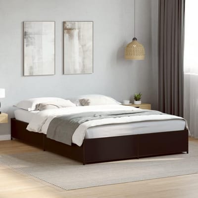 Bedframe Metaal Hout - Tweepersoons Bed - Slaapkamer Meubel - Modern Design - 150x200 cm - Zwart