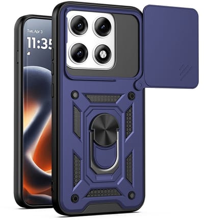 MobyDefend Hoesje - Geschikt voor Motorola Edge 70 Pro - Pantsercase Met Draaibare Ring - Blauw