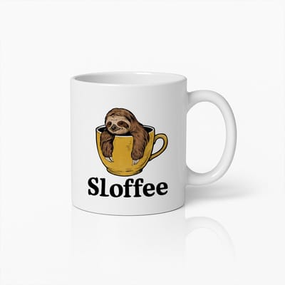 Schattige Luiaard in Koffiekopje "Sloffee" Mok 330ml – Grappige Luie Dieren Koffiebeker Cadeau