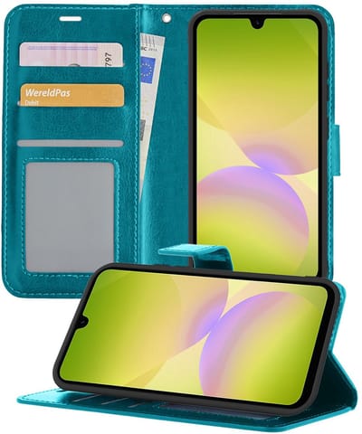 Hoesje - Met Pasjeshouder - Geschikt voor Samsung Galaxy A26 - Luxe Bookcase Portemonee - Flip Case - Kunstleer Book Case - Flipcase - Book Cover - Walletcase - Portemonneehoes - Telefoonhoesjes - Turquoise