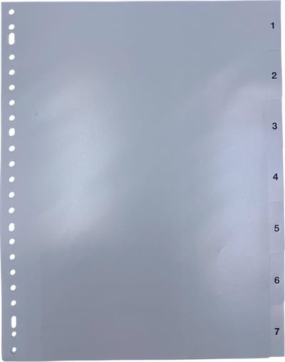 DULA Tabbladen plastic1 tot 7 - Genummerd - A4 - Grijs - 23 gaten - PP