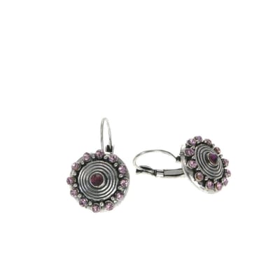 Behave - Ronde oorsteker met paarse steentjes - Zilverkleur - Trendy boho chic