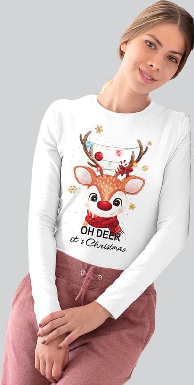 Starry Indigo - Dames T-shirt / Foute Kerstkleding / Ugly Christmas | Oh Deer | Rudolph Reindeer Outfit | Wit | Maat S