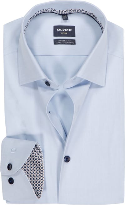 OLYMP 24/7 Luxor modern fit overhemd - twill - lichtblauw - Strijkvriendelijk - Boordmaat: 46