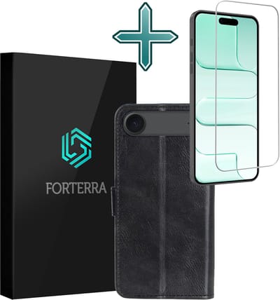 Hoesje Met Screenprotector - Geschikt voor Apple iPhone Air - Luxe Pasjeshouder - Flipcase - Bookcase Portemonee - Flip Case - Kunstleer Book Case - Book Cover - Walletcase - Portemonneehoes - Zwart