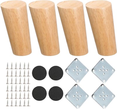 Houten Meubelpoten Set van 4 met Montageplaat en Schroeven voor Bank, TV, Bed en Eettafel - 100mm Hoogte