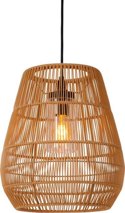 Lucide NERIDA - Hanglamp Binnen/Buiten - Ø 35 cm - 1xE27 - IP44 - Geschikt voor vide en hoge plafonds - Naturel - Japandi