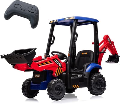 Danky Tractor - Elektrische Kindertractor 12V 4-in-1 - Rood - Graafbak & Bulldozerblad - Afneembare Tent - 2.4G Afstandsbediening