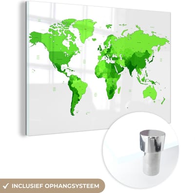 ® Glasschilderij 180x120 cm - Schilderij acrylglas - Wereldkaart - Trendy - Groen - Foto op glas - Muurdecoratie woonkamer - Wanddecoratie slaapkamer - Schilderijen