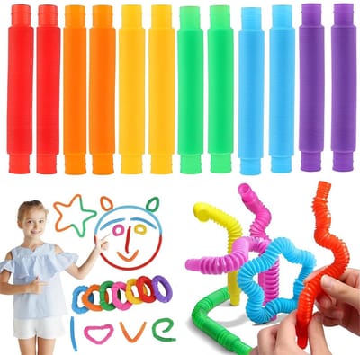 Set van 12 Kleurrijke Elastische Tubes - Sensory Speelgoed voor