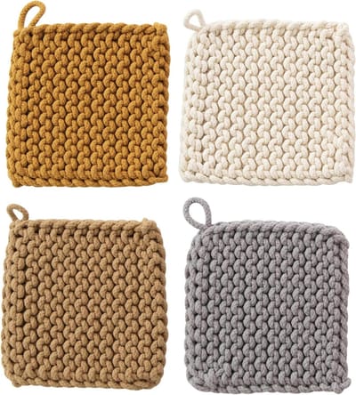 Katoenen Pannenlappen - Keuken Textiel - Veilig Koken - Gehaakt Design - 4 Stuks - Meerkleurig