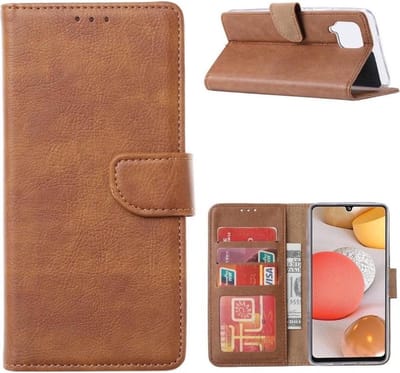 LuxeBass Hoesje geschikt voor Samsung Galaxy A12 - Bookcase Bruin - portemonnee hoesje gsm hoesje - telefoonhoes - telefoonhoesjes