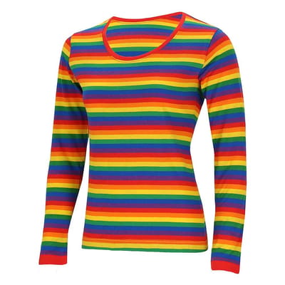 Apollo - Party T-shirt dames lange mouwen - Strepen - Rainbow - Maat M - Carnaval - Carnavalskleding dames - Carnavalskleding
