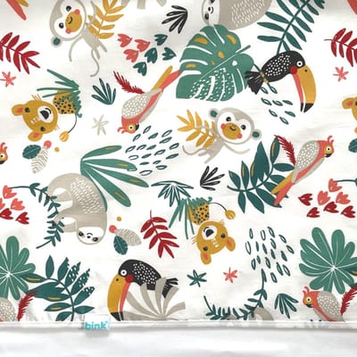BINK Bedding Ledikantlaken Zoë 100 x 150 cm - laken voor ledikant - lakentje - babylaken - jungledieren - aap - luiaard - tijger - multi
