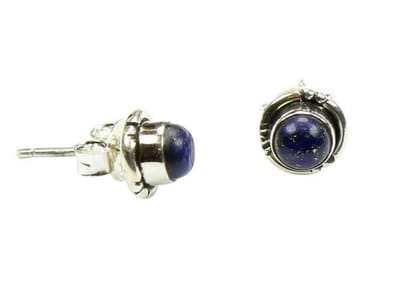 Zilveren knop oorbellen Lapis Lazuli 925 zilver