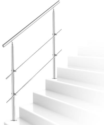 Trapleuning 160 cm met 2 dwarsbalken roestvrijstalen leuning zilverkleurig Eenvoudig te installeren set geschikt voor alle trappen