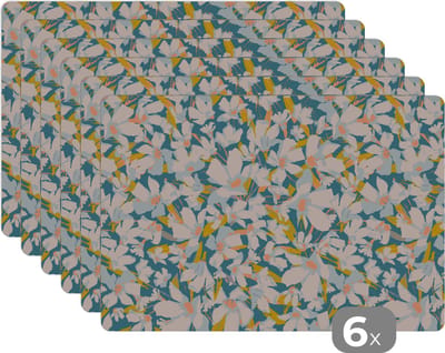 Placemat - Placemats kunststof - Flora - Bloemen - Lente - 45x30 cm - 6 stuks - Hittebestendig - Anti-Slip - Onderlegger - Afneembaar