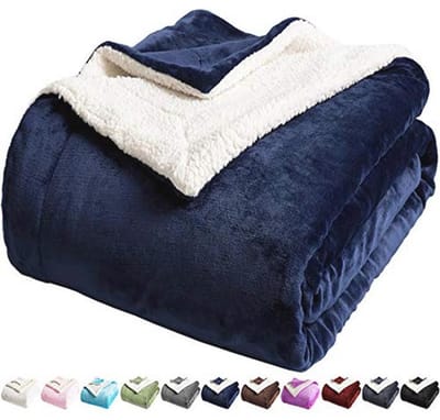 Tweepersoons Sherpa fleece beddeken - Superzachte pluche en luxe omkeerbare dekens in marineblauw (165 x 90 inch)