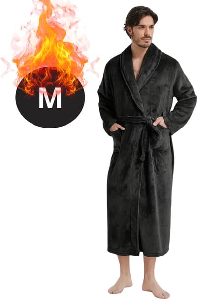 Nivard Badjas Heren - Fleece - Katoen - Badstof - Sauna - Hamam - Wafel - Bathrobe - Duster - Ochtendjas - Kimono - Spa - Zwart M