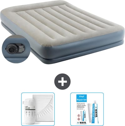 Intex Luchtbed - 2-Persoons - 152 x 203 x 30 cm - Grijs - Inclusief pomp - Hoeslaken en Reparatieset