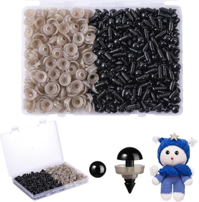 400 stuks 8 mm veiligheidsogen voor amigurumi met sluitringen, plastic zwarte veiligheidsogen voor haakwerk, veiligheidsogen voor doe-het-zelf Halloween-decoraties, gehaakte knuffeldieren