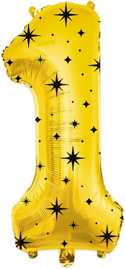 BTH - Helium Ballon - 1 - Goud-Zwart - Ballonnen - Cijfer Ballonnen - Verjaardag - Decoratie - Versiering - Folieballon
