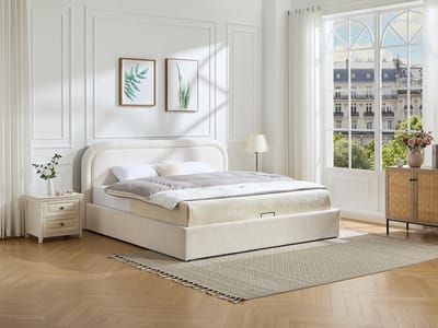 Vente-unique Bed met opbergruimte stof beige 200 x 200 cm