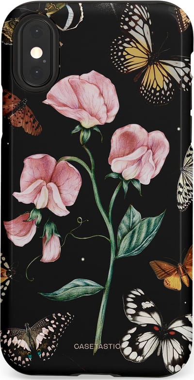 Casetastic hoesje geschikt voor Apple iPhone X / Apple iPhone XS - Dubbellaagse bescherming - Vleugels en bloemen - Fashion Case - Zwart Grijs Taupe