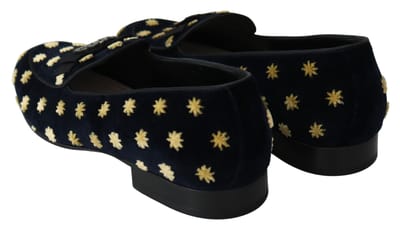 Dolce & Gabbana Blauwe Fluwelen Kroon Slippers Instappers Schoenen