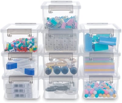 Dailygoods- Opbergdoos 10 Stuks - Kleine Opbergdozen met Deksels - Stapelbare Dozen - Helder Wit - Capaciteit 0,5 Liter - Afmeting 11cm x 8cm x 5,5cm - Opbergbox