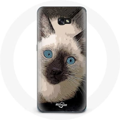 Coque pour Samsung Galaxy A8 2016 Chat Siamois Noir et blanc aux Yeux Bleus