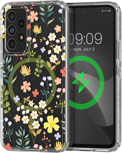 kwmobile Kristalheldere hardcase compatibel met Samsung Galaxy A53 5G Hoesje – compatibel met MagSafe – Acryl hoesje met TPU-rand – Charmante bloemen design