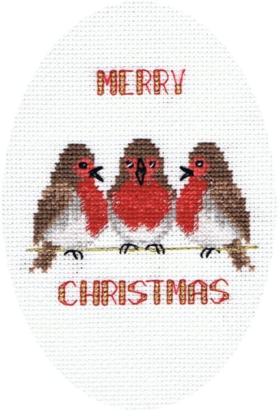 Borduurpakket Kerstkaart "Robin Trio"