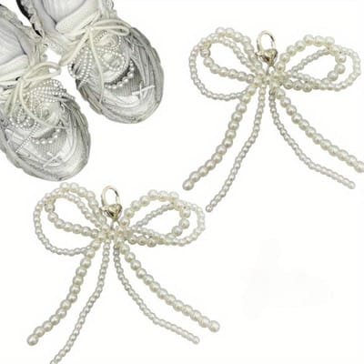 Mode Parel Strik Schoen Charms - Handgemaakte Sneakers Versieringen, Dubbel Pak - Veelzijdige Plastic Accessoires voor Schoenen, Tassen & Telefoons wit