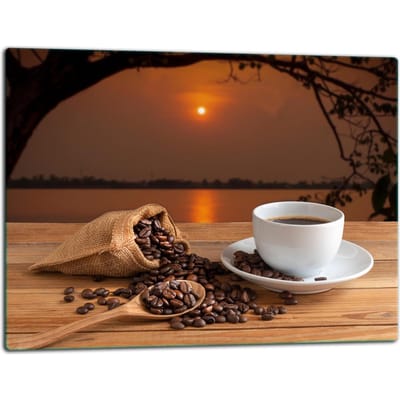 TMK ArtDeko - Glazen Snijplank - 52x40 cm - Koffie Design - Hittebestendig