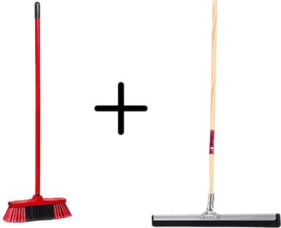 Synx Tools Binnenbezem Rood + Vloertrekker 45cm met Steel 150cm - Kamerveger – Vloerreiniger – Moppen - Zachte bezem met steel 130cm