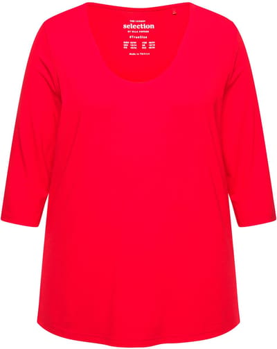 Ulla Popken - Dames - Shirt diepe ronde hals 3/4-mouw - Salsa - Maat 42+