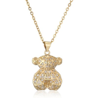 Nouveau Collier Ours avec Pendentif Simple et Entièrement Pavé de Diamants Personnalisé et Polyvalent Tendance et à la Mode beige