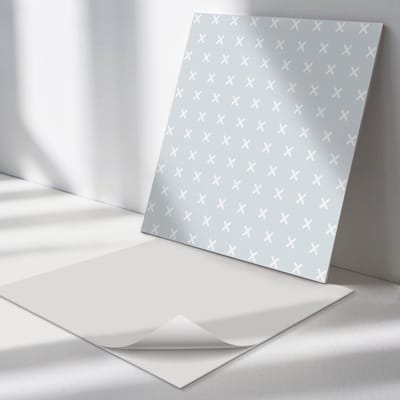 Wallfluent Vinyl Tegels - Patroon met Kruisjes Wand PVC Tegels - 30 cm x 30 cm - Grijs Vinyl Tegels - 9 stuks - Vierkant PVC Tegels - Patroon Plaktegels - Vinyl Tegels Zelfklevend - Plaktegels Keuken en Badkamer