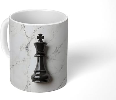 Mok - Koffiemok - Schaakstuk - Koning - Zwart - Marmer print - Mokken - 350 ML - Beker - Koffiemokken - Theemok