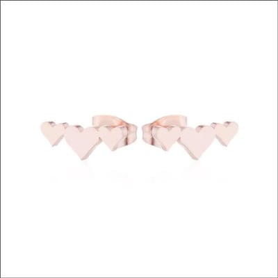 Aramat Jewels | Oorbellen | RVS Oorstekers met 3 Hartjes Zilverkleur - Romantische Studs | Rosékleurig | |11mm | Staal | Volwassenen, Kinderen | Verkleurd niet