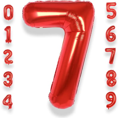 Dailygoods - Reuzenballon cijfer 7, rood: 101 cm, grote verjaardagsballon, rood, nummer 7 jaar, helium, jongens, meisjes, ballon, mylar, decoratie voor babyshower, verjaardag