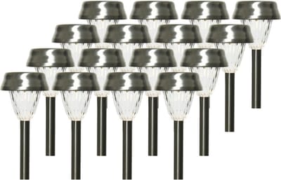 Lumineo Prikspot - 16x - LED - 24 cm - RVS - lantaarn stekers - solar verlichting- Buiten - Tuinverlichting - Tuinlampen - Solarlampen op zonne-energie