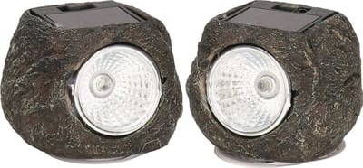Cepewa LED lamp/spot - 2x - solar verlichting - steen vorm - 13 x 9 cm - tuin verlichting