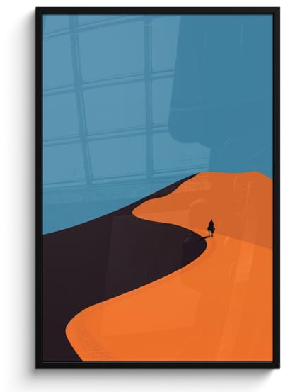 Poster in lijst - Fotolijst 80x120 cm - Posters - Feloranje duinen - Schaduw - Lege hemel - Posterlijst zwart - Decoratie - Wanddecoratie woonkamer - Muurdecoratie slaapkamer