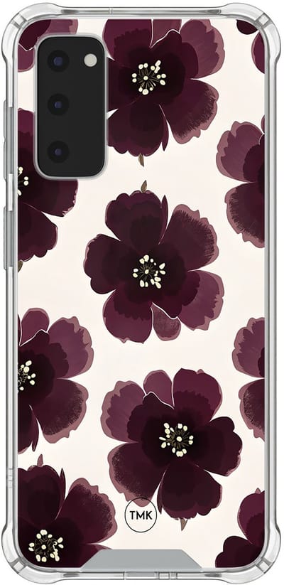 Shockproof hoesje geschikt voor Samsung Galaxy S20 FE - Burgundy flowers - Schokbestendig - Verhoogde randen - TPU case - Extra Sterke Back Cover - Bloemen - Transparant, Rood