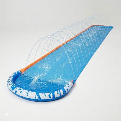 Waterglijbaan XXL - Tuin waterbaan - Zomerplezier buiten - Geïntegreerde waterstralen - 488 meter lang - Blauw oranje